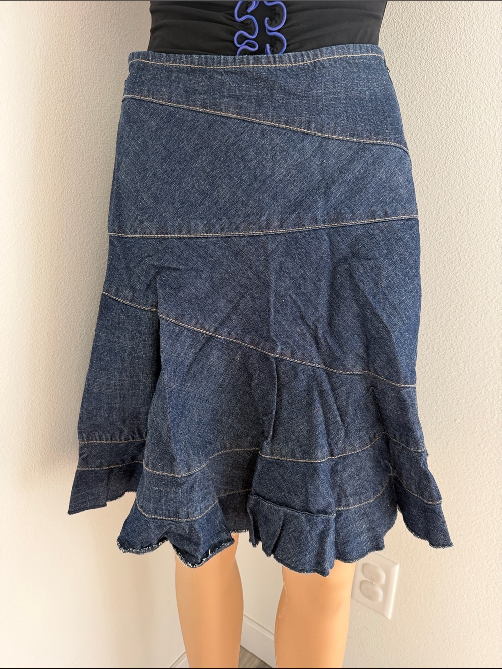 Vintage 90s Y2K DKNY Denim Skirt Mid Length DKNY Jeans Panelled Flared